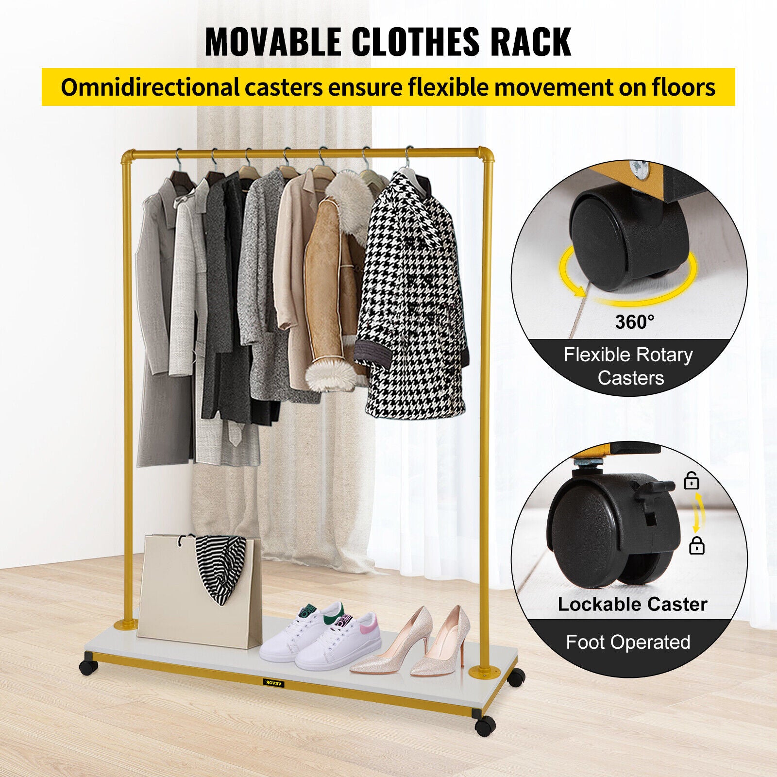 Heavy Duty Garment Rack Clothes Rack Rolling with Wheels