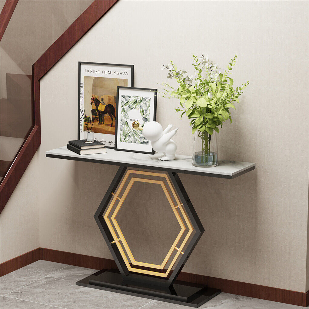 120cm Modern Luxury Marble Entry Console Table Hallway Accent Table- White