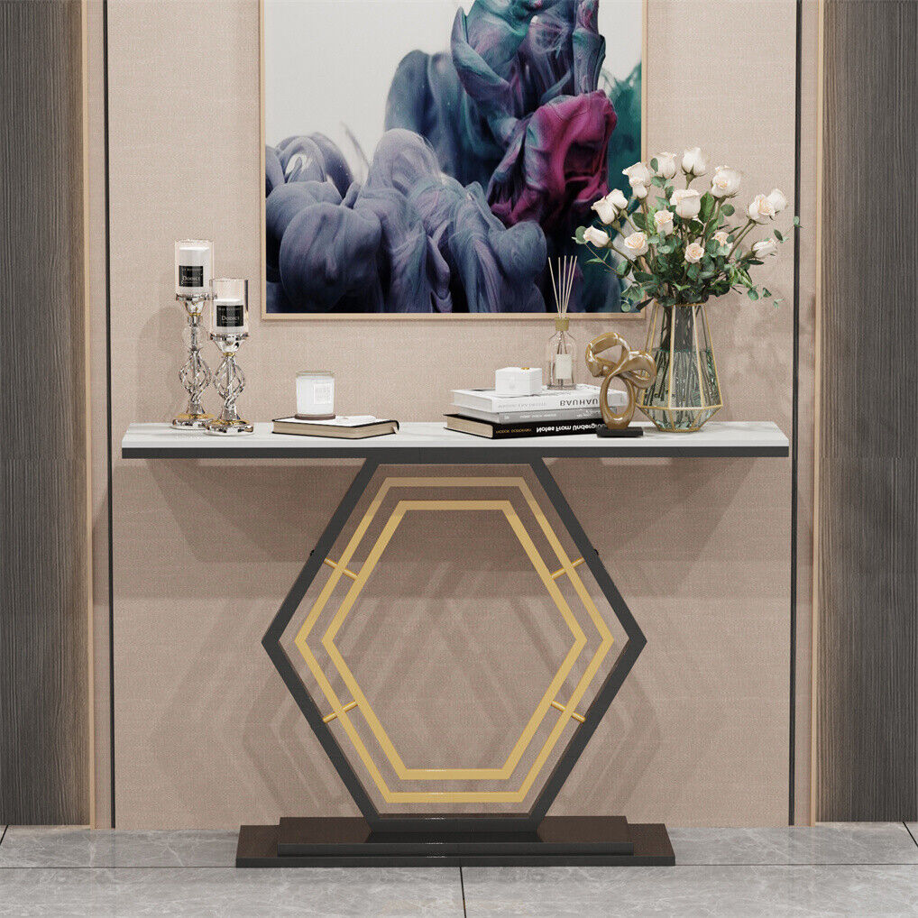 120cm Modern Luxury Marble Entry Console Table Hallway Accent Table- White