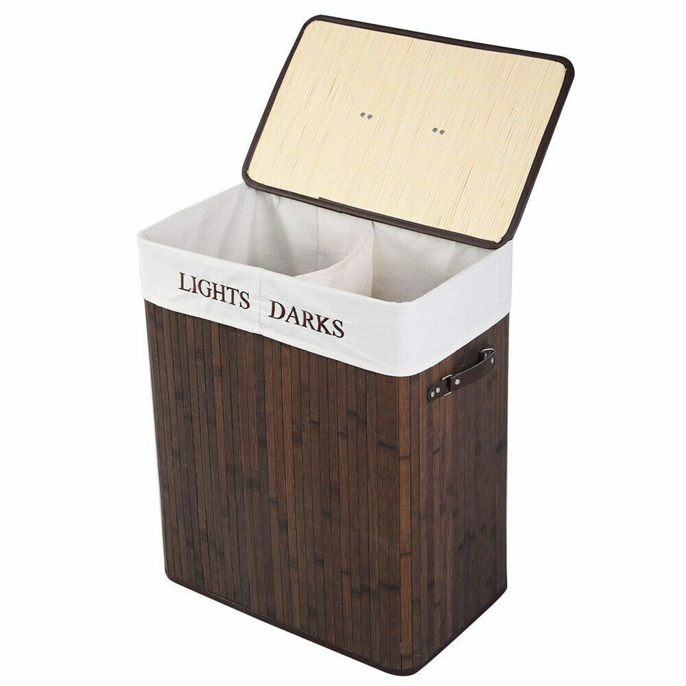Bamboo Laundry Hamper Basket Clothes Storage - Dark Brown