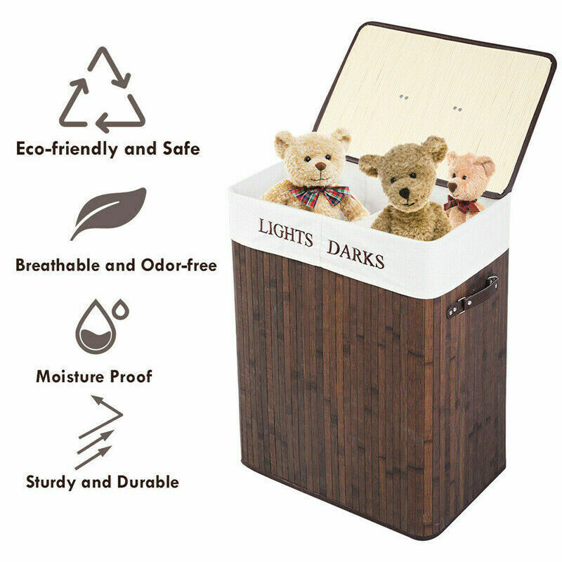 Bamboo Laundry Hamper Basket Clothes Storage - Dark Brown