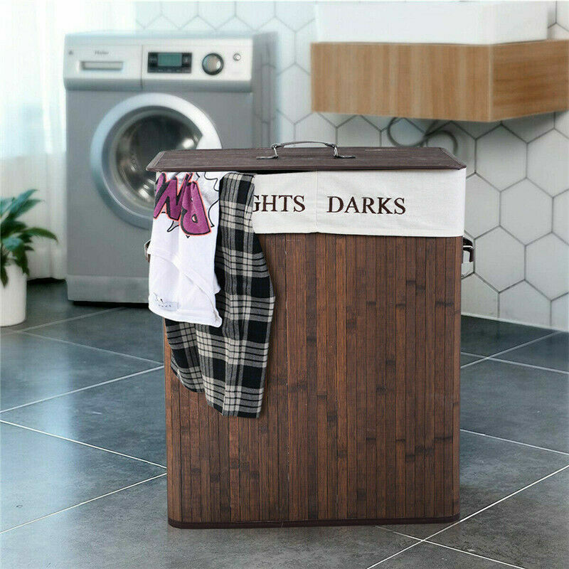 Bamboo Laundry Hamper Basket Clothes Storage - Dark Brown