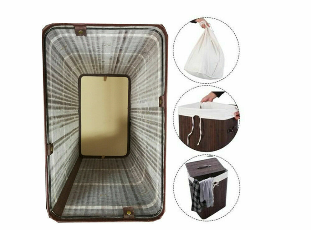 Bamboo Laundry Hamper Basket Clothes Storage - Dark Brown