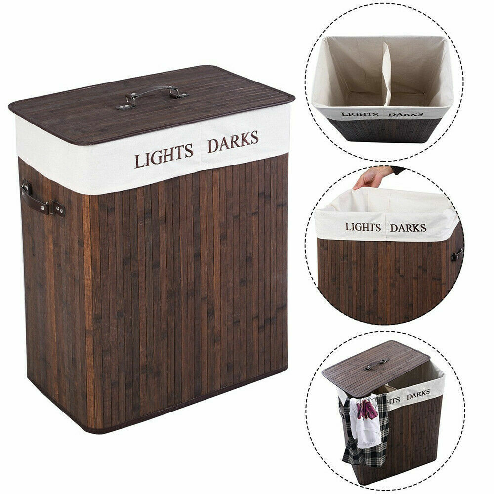 Bamboo Laundry Hamper Basket Clothes Storage - Dark Brown