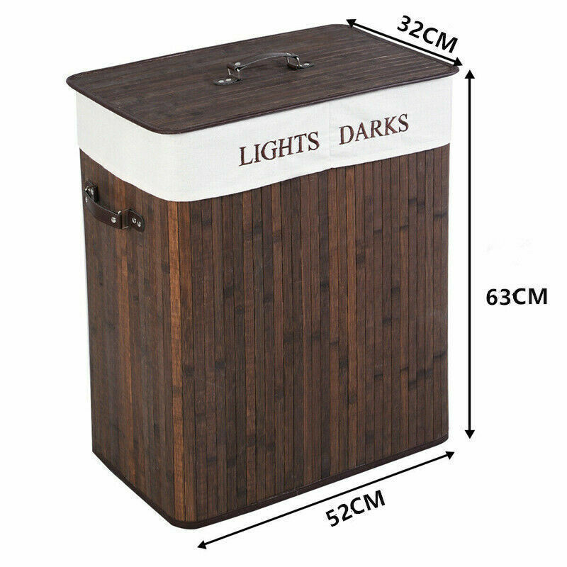 Bamboo Laundry Hamper Basket Clothes Storage - Dark Brown