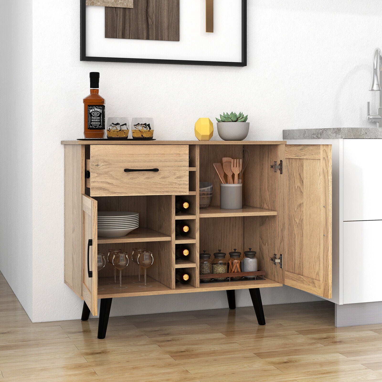 Heavy Duty 2-Door Wine Bar Cabinet Kitchen Sideboard Buffet