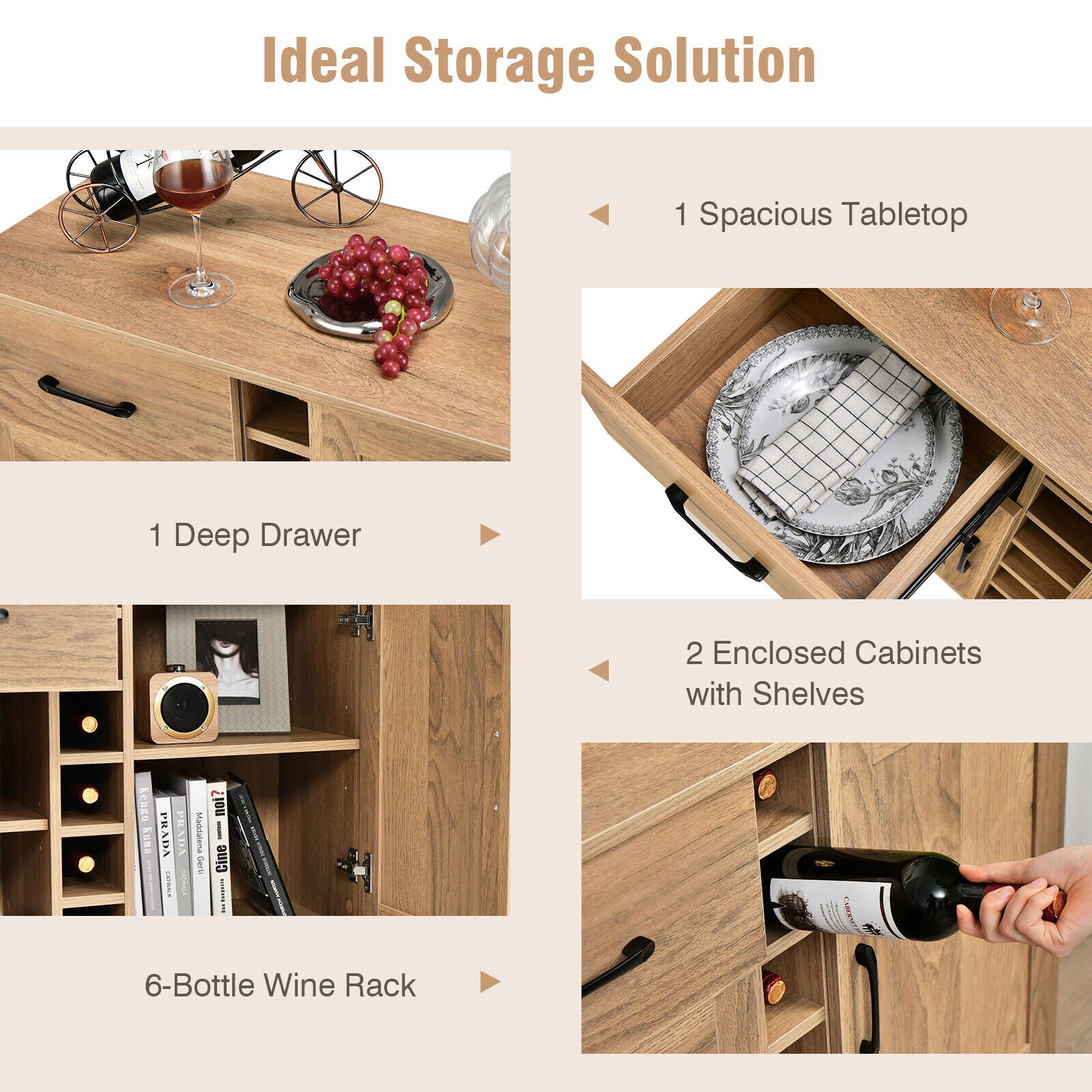 Heavy Duty 2-Door Wine Bar Cabinet Kitchen Sideboard Buffet