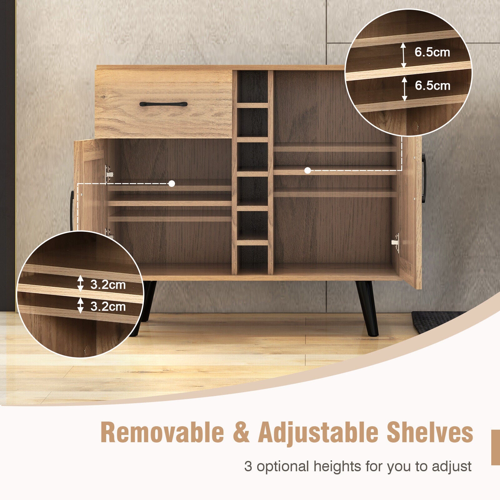 Heavy Duty 2-Door Wine Bar Cabinet Kitchen Sideboard Buffet