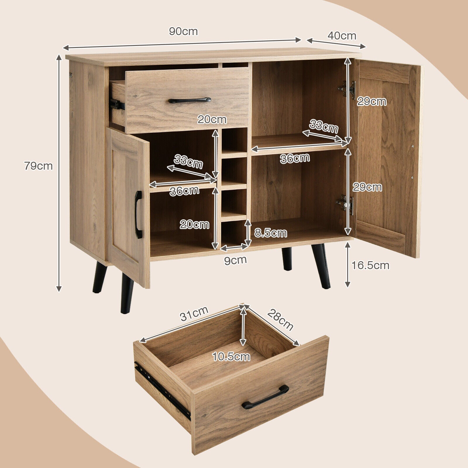 Heavy Duty 2-Door Wine Bar Cabinet Kitchen Sideboard Buffet