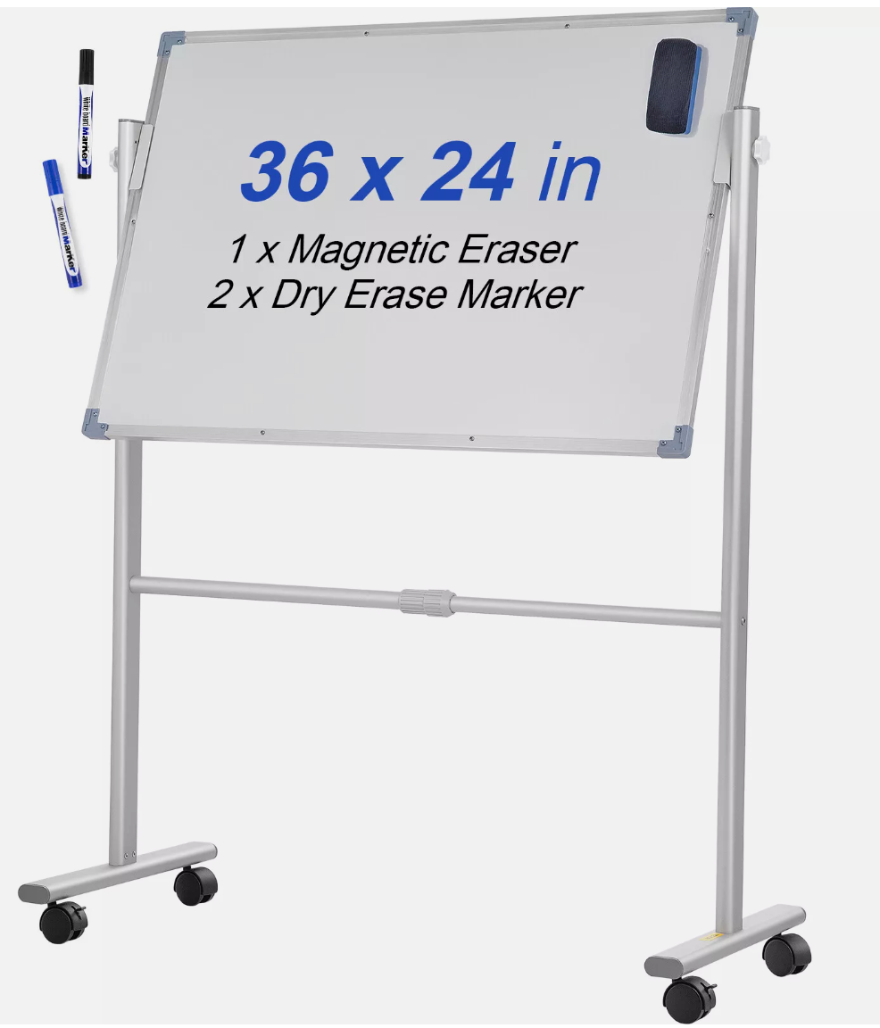 60x90cm Double Sided Mobile Magnetic Whiteboard Rotatable Dry Erase Bo ...