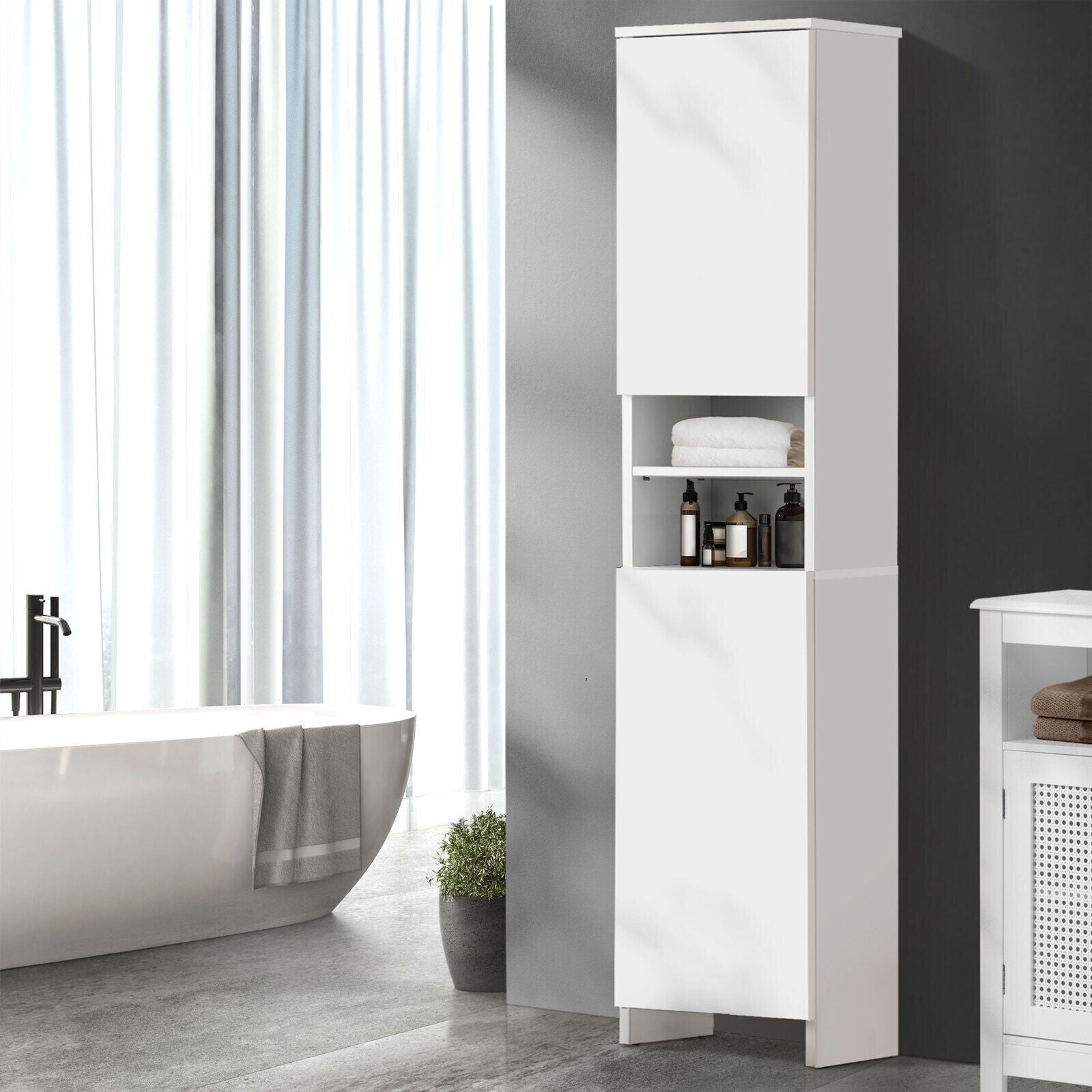 Laundry Bathroom Cabinet Storage Tall Slim Toilet Floor Cupboard