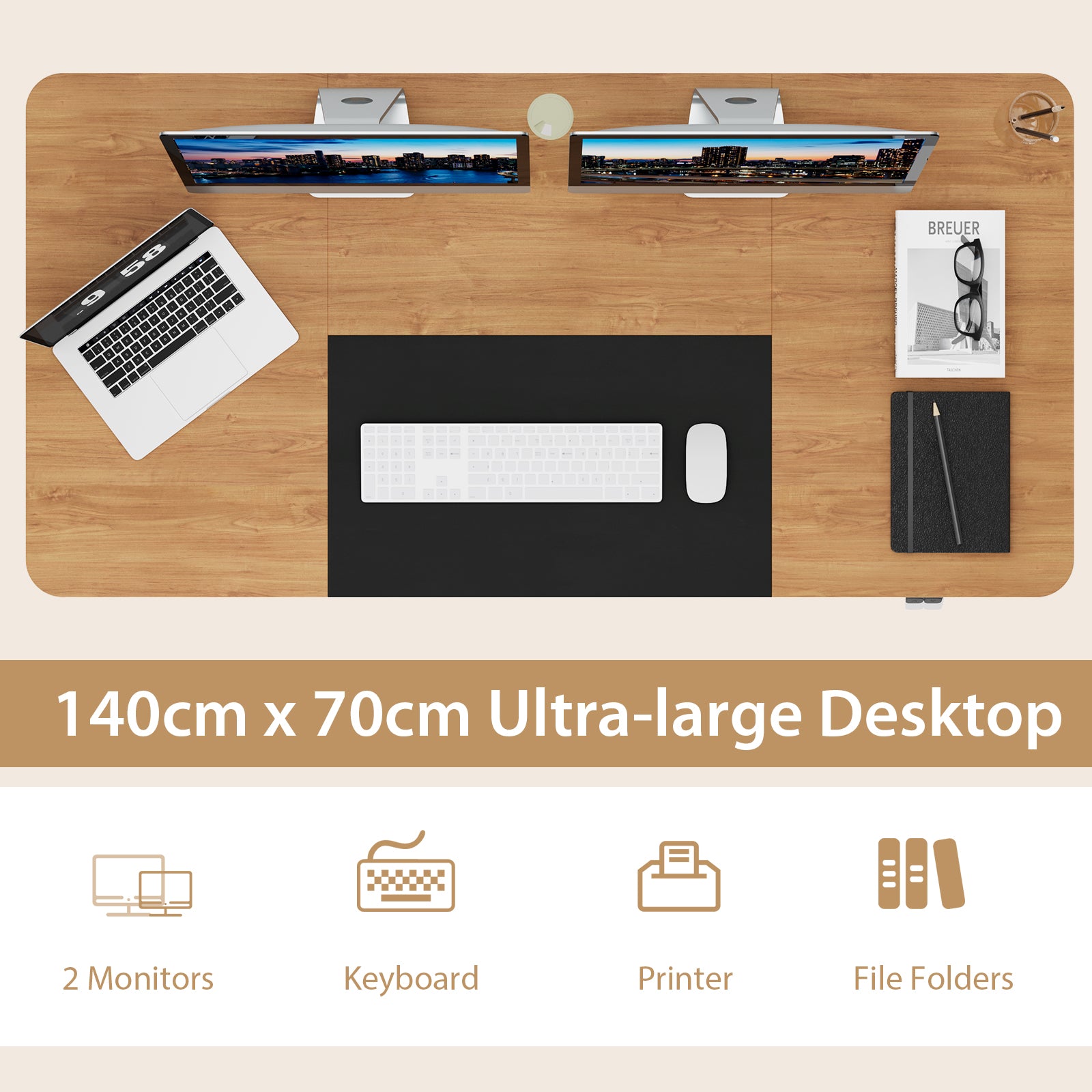 140cm Electric Standing Desk Height Adjustable Home Office Table- OAK