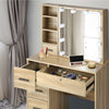 Dressing Table Stool Set Makeup Slide Mirror Drawers 10 LED Bulbs- Natural