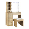 Dressing Table Stool Set Makeup Slide Mirror Drawers 10 LED Bulbs- Natural