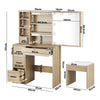 Dressing Table Stool Set Makeup Slide Mirror Drawers 10 LED Bulbs- Natural