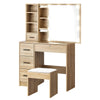Dressing Table Stool Set Makeup Slide Mirror Drawers 10 LED Bulbs- Natural