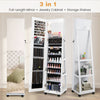 Lockable Standing Jewelry Cabinet Armoire Frameless Organizer with LED Lights and Wheels