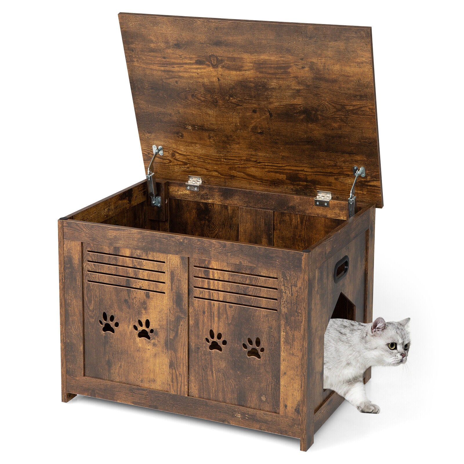 Wooden Flip-Top Cat Litter Box Enclosure With Side Entrance