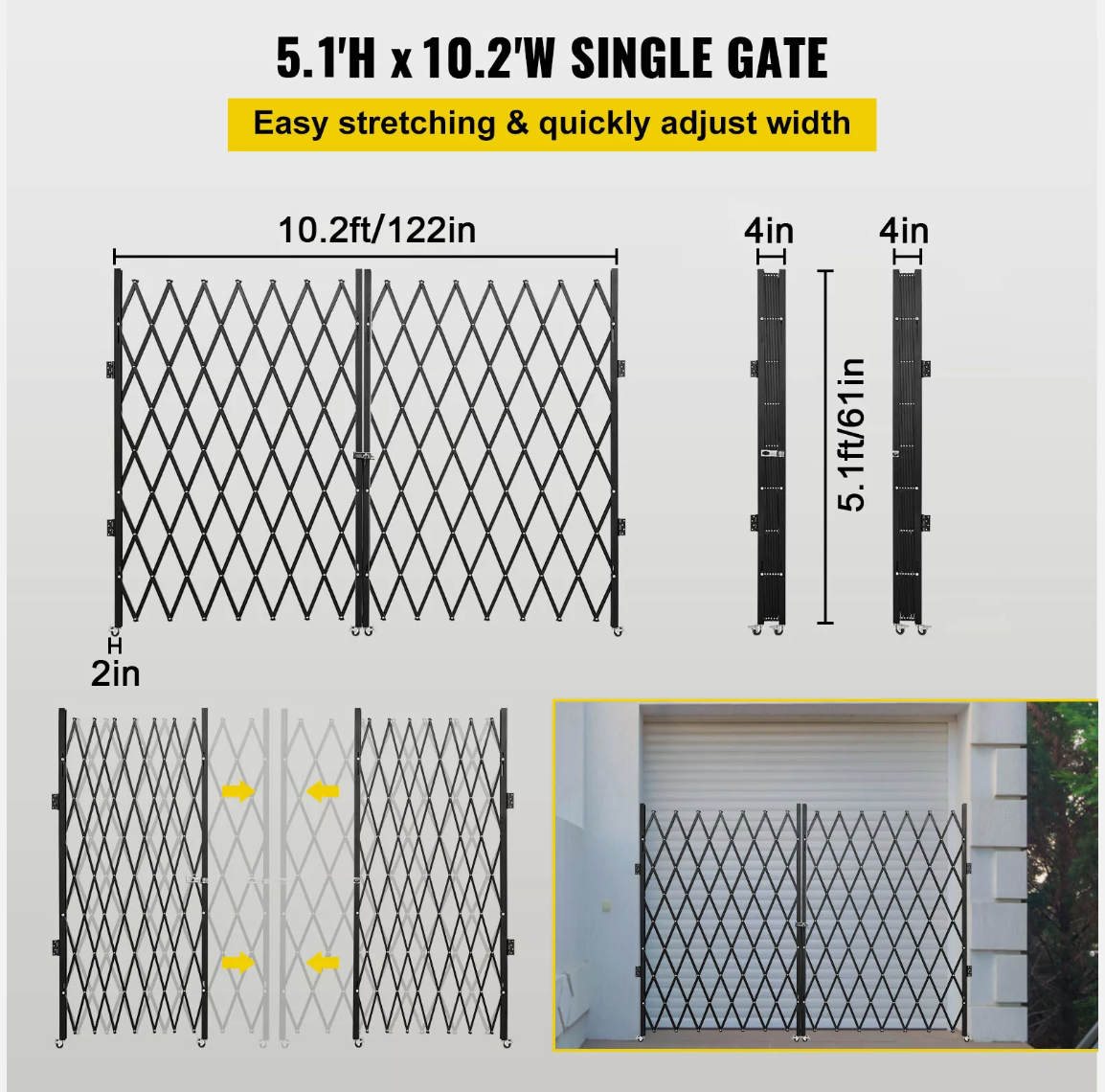 154cm H x 310cm W Double Folding Security Gate Folding Door Gate Scissor Gate