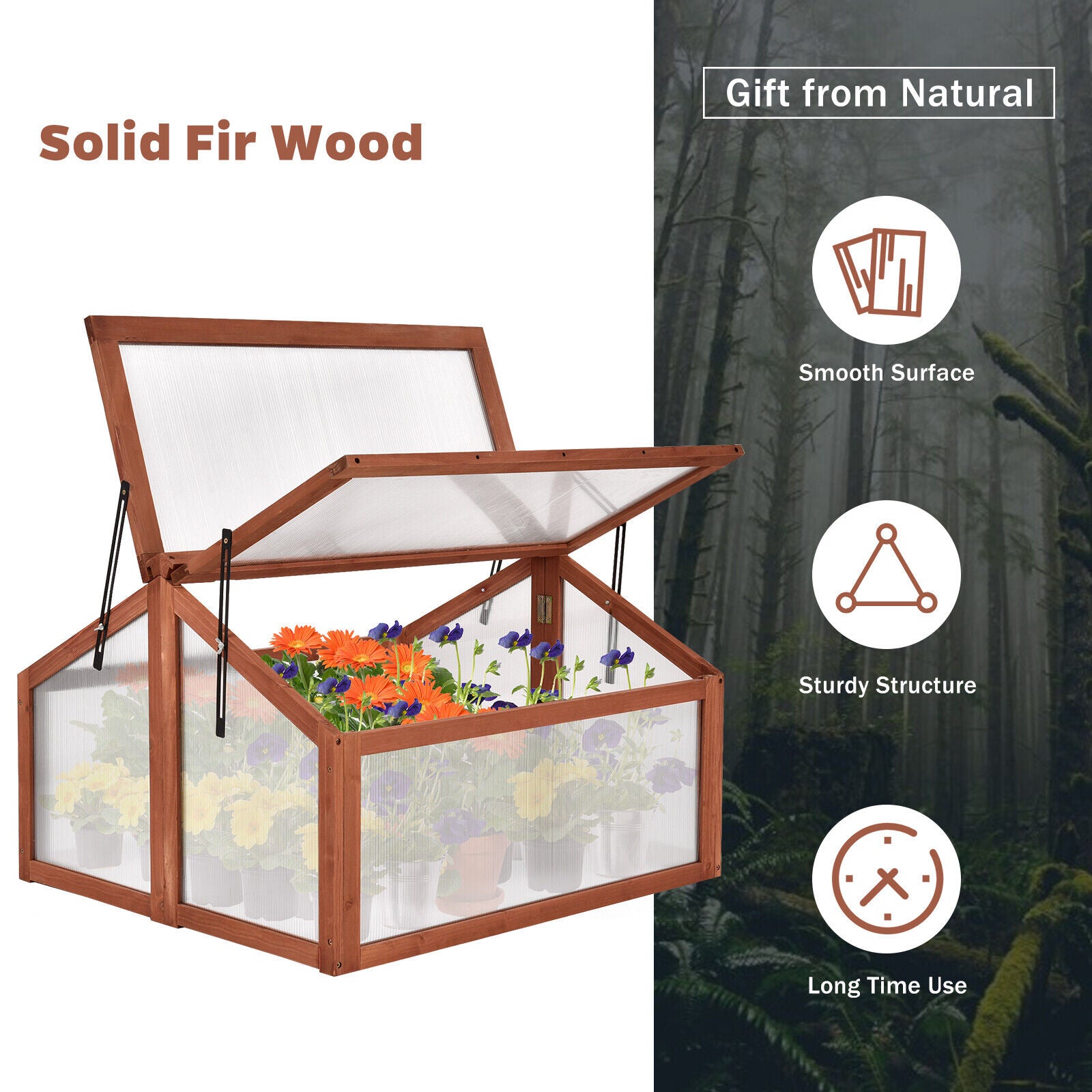Wooden Cold Frame Portable Garden Greenhouse Plants Flowers Bed
