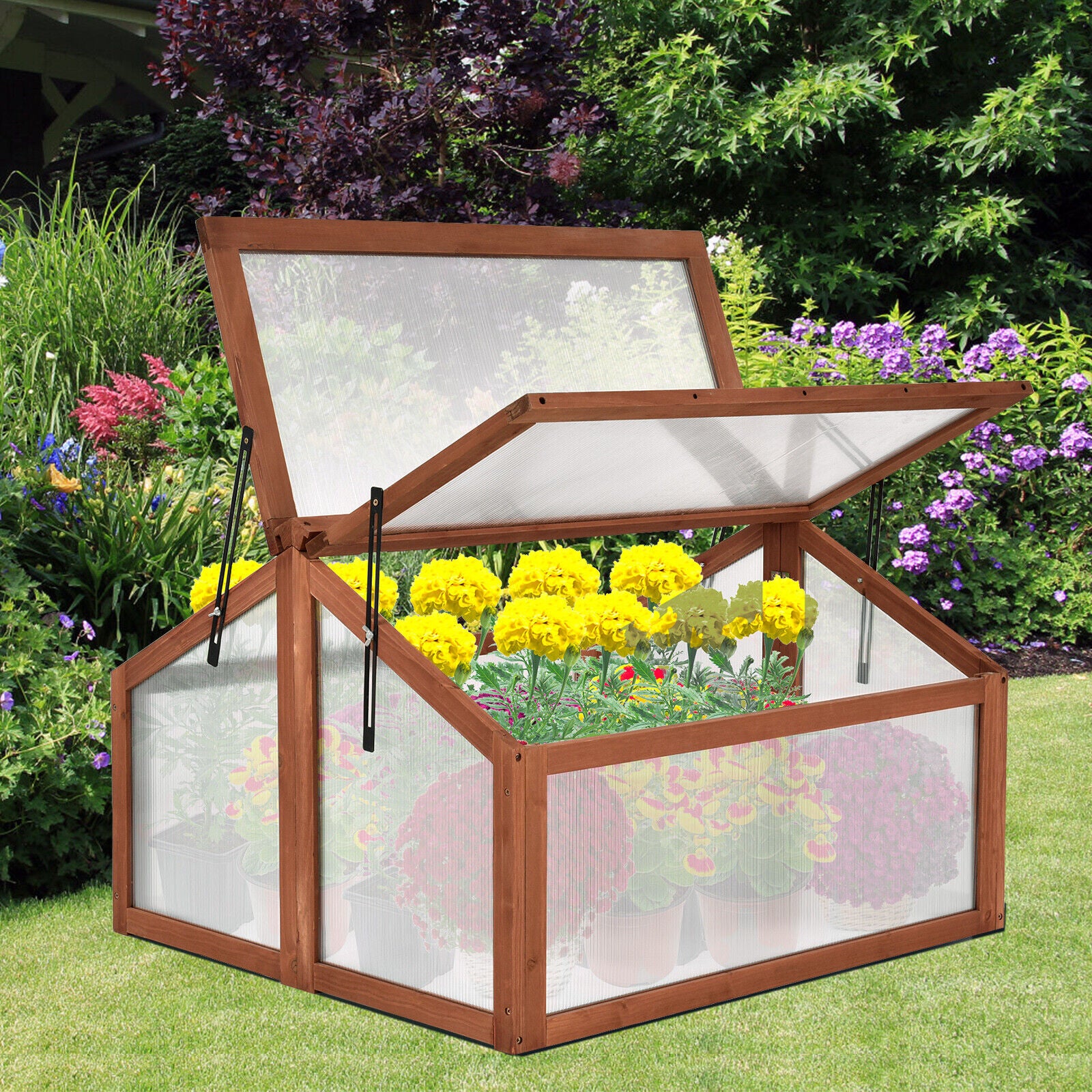 Wooden Cold Frame Portable Garden Greenhouse Plants Flowers Bed