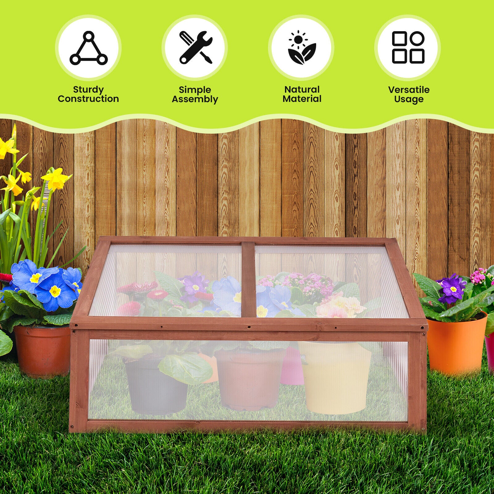 Mini Wooden Cold Frame Portable Garden Greenhouse Plants Flowers Bed