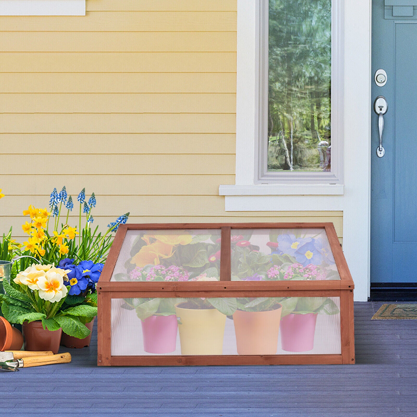 Mini Wooden Cold Frame Portable Garden Greenhouse Plants Flowers Bed