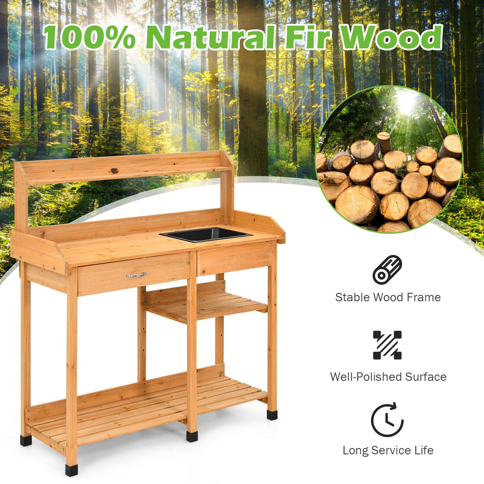 AU PREMIUM Garden Potting Table Bench Wood Storage Shelf Workstation