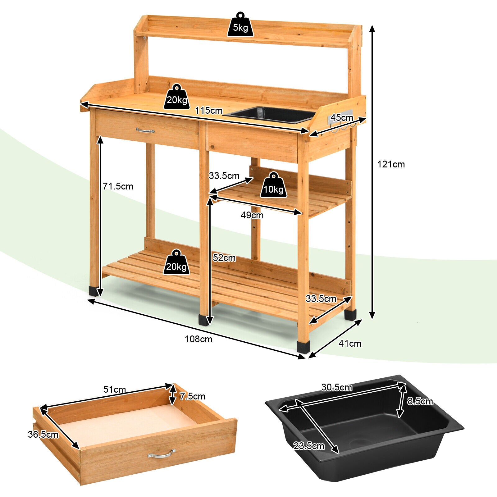 AU PREMIUM Garden Potting Table Bench Wood Storage Shelf Workstation
