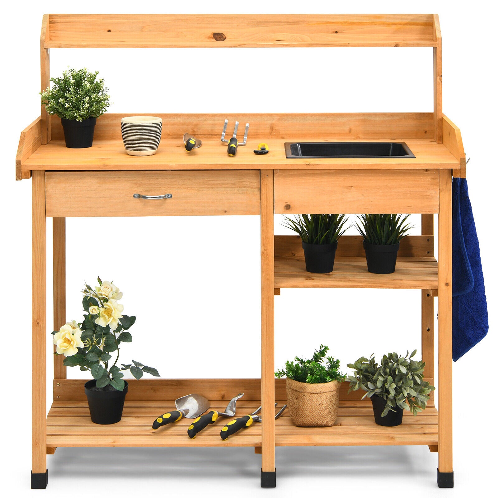 AU PREMIUM Garden Potting Table Bench Wood Storage Shelf Workstation