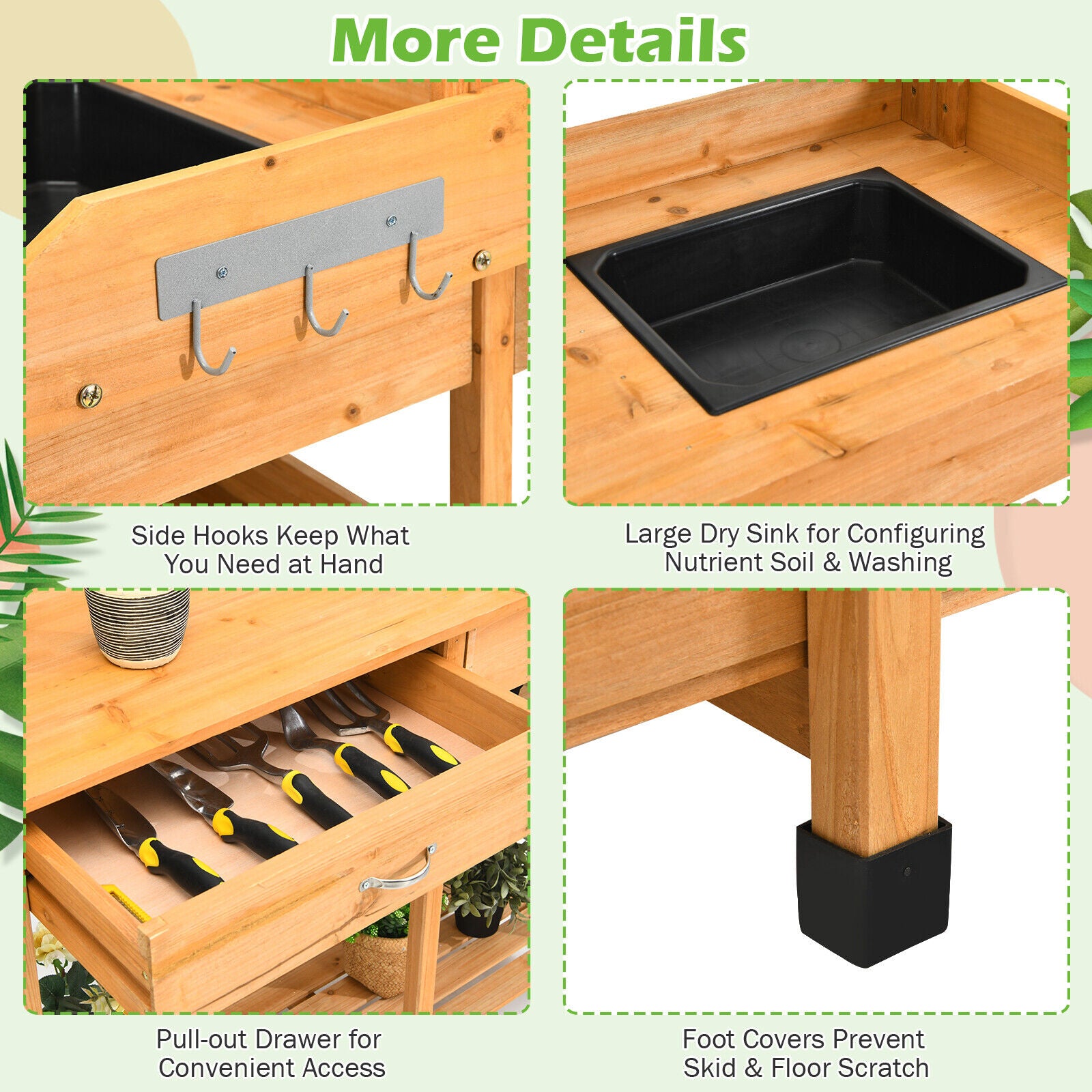 AU PREMIUM Garden Potting Table Bench Wood Storage Shelf Workstation