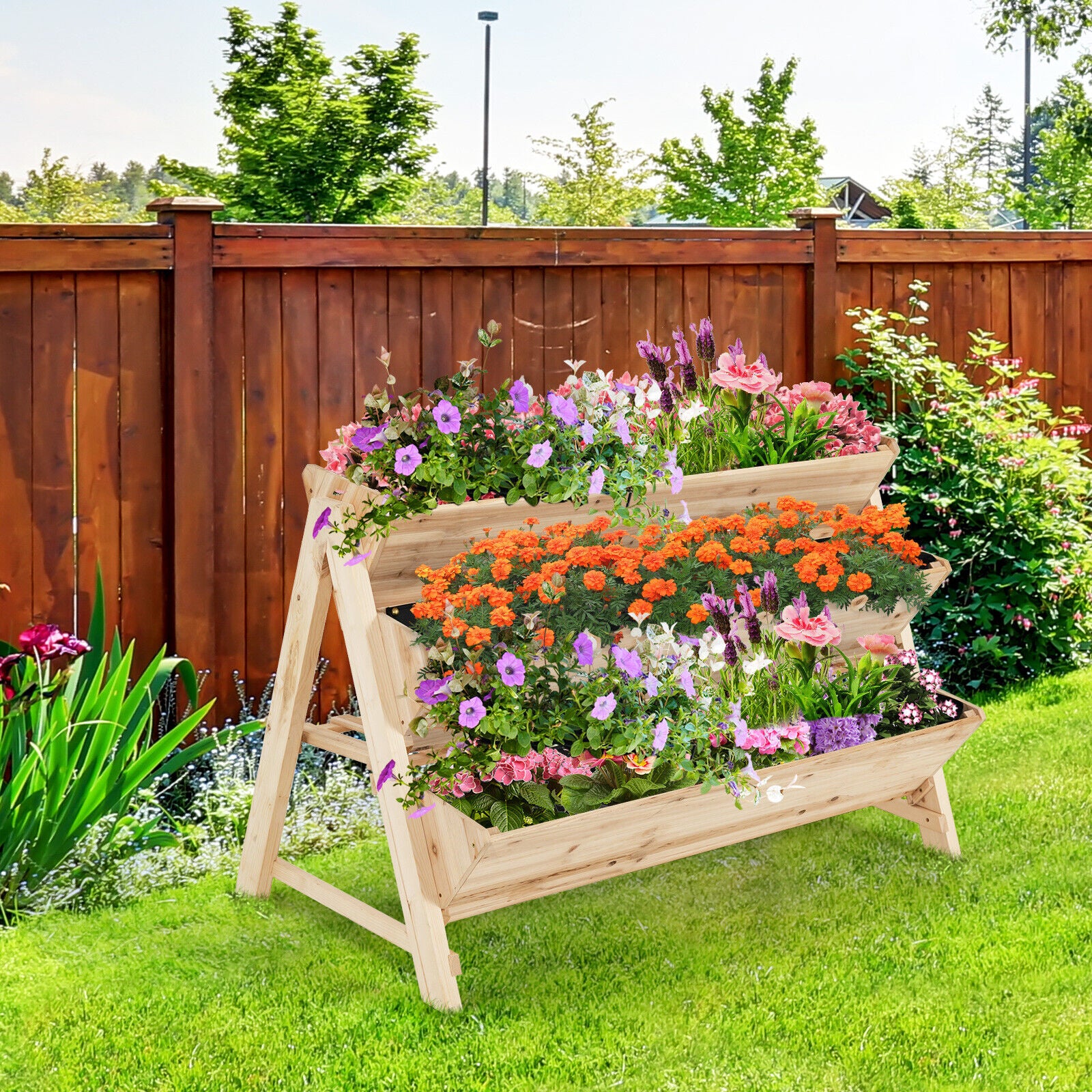 AU PREMIUM 3-Tiers Wooden Raised Garden Bed Planter Box Flower Herb