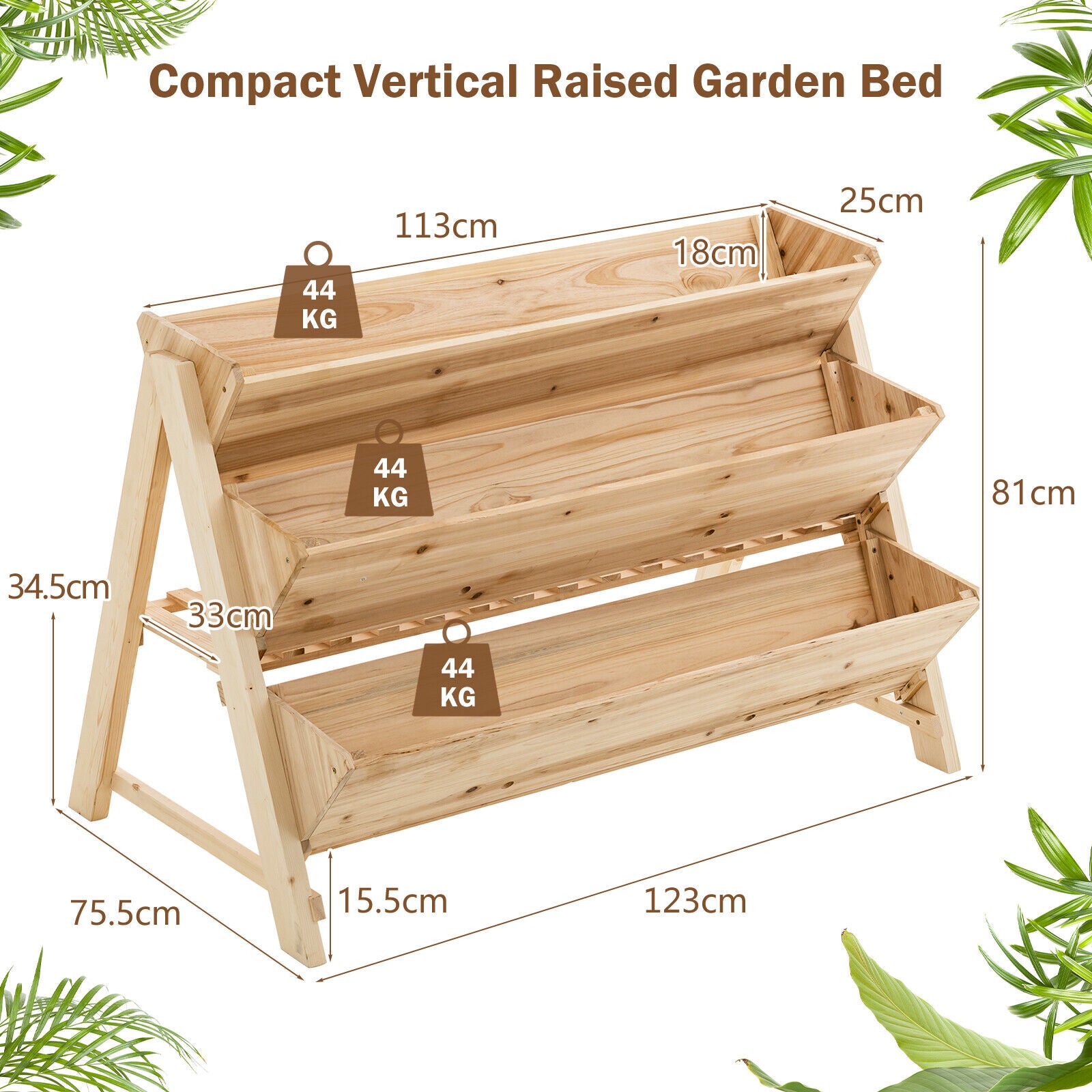 AU PREMIUM 3-Tiers Wooden Raised Garden Bed Planter Box Flower Herb