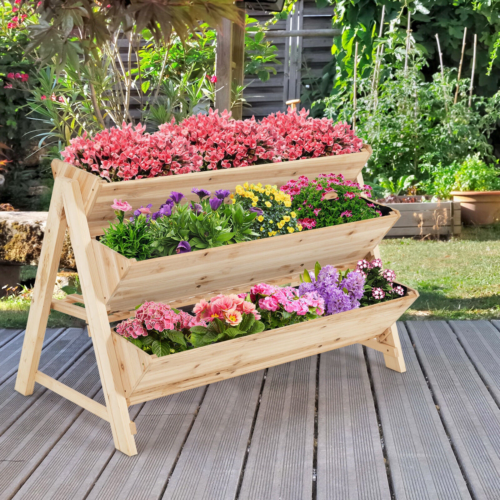 AU PREMIUM 3-Tiers Wooden Raised Garden Bed Planter Box Flower Herb