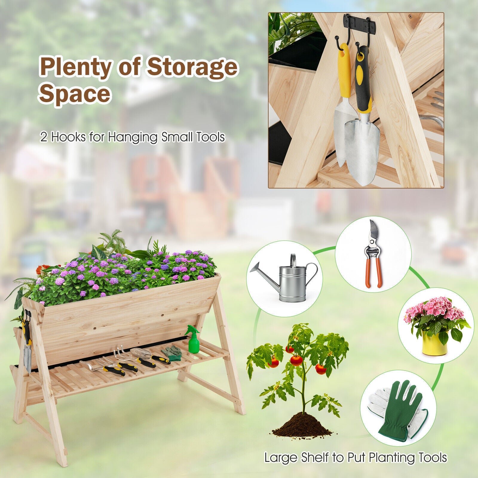 AU PREMIUM 3-Tiers Wooden Raised Garden Bed Planter Box Flower Herb