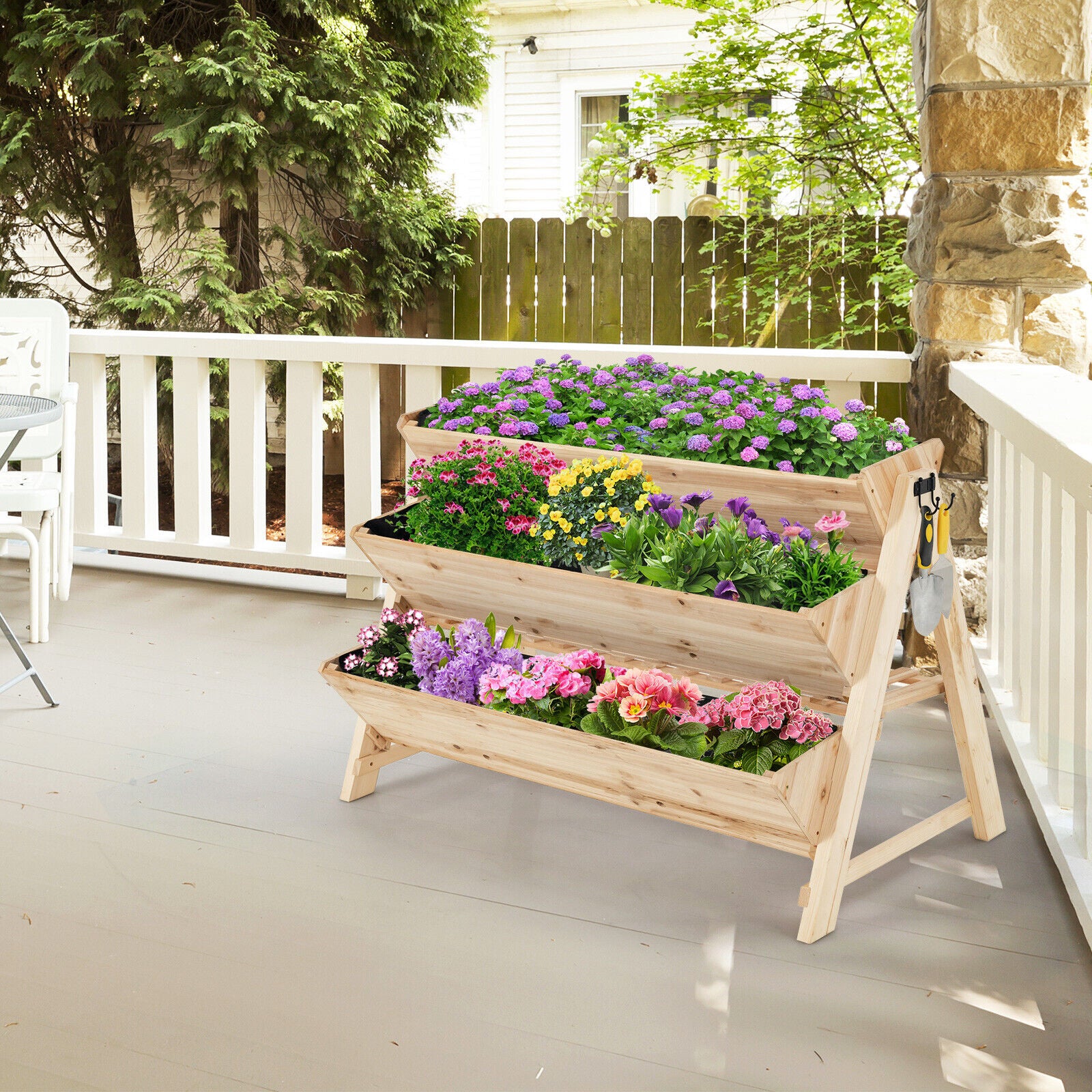 AU PREMIUM 3-Tiers Wooden Raised Garden Bed Planter Box Flower Herb
