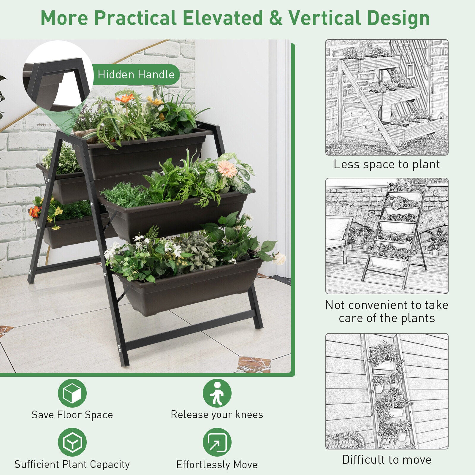 3-Tier Vertical Planter with 5 Plant Boxes Raised Garden Bed