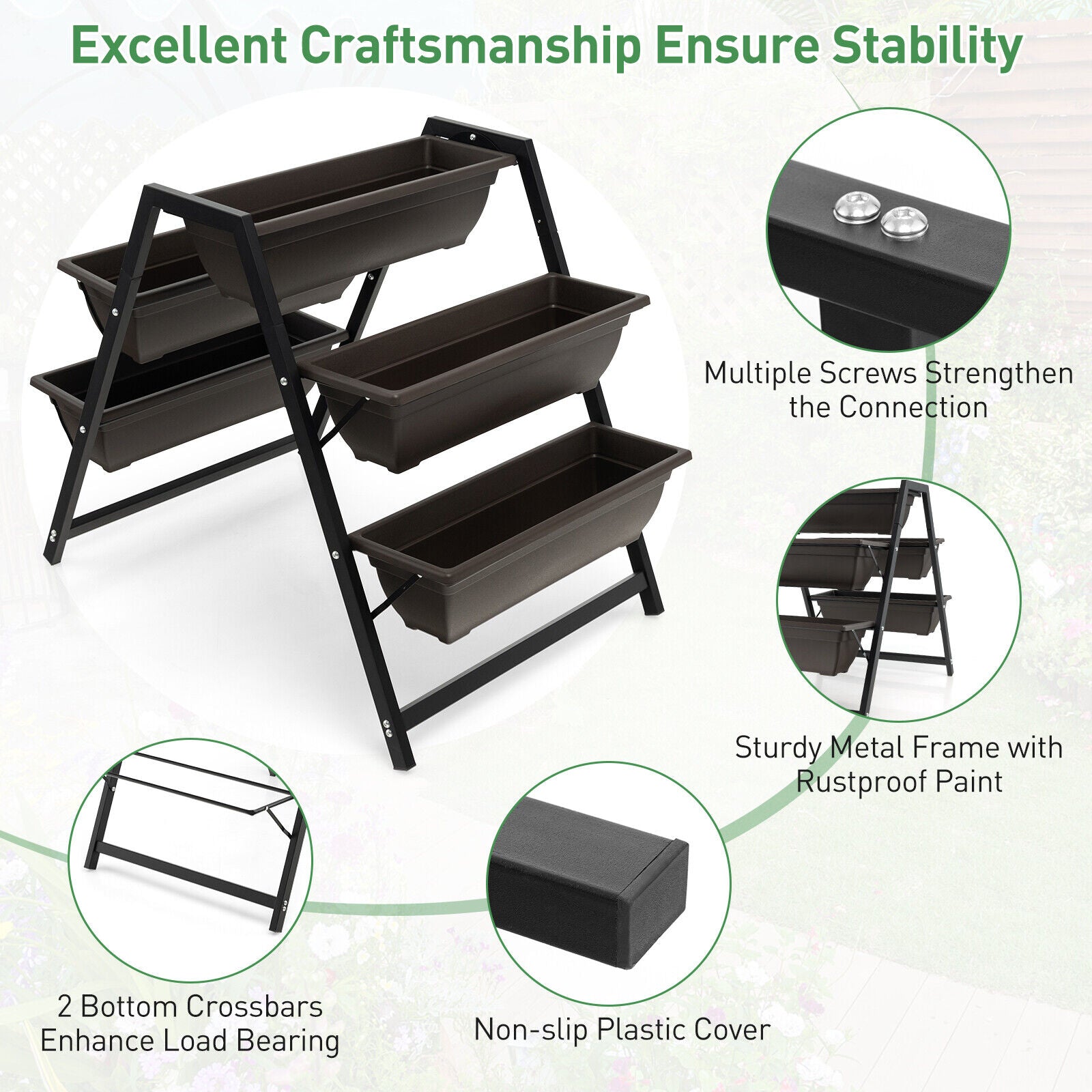 3-Tier Vertical Planter with 5 Plant Boxes Raised Garden Bed