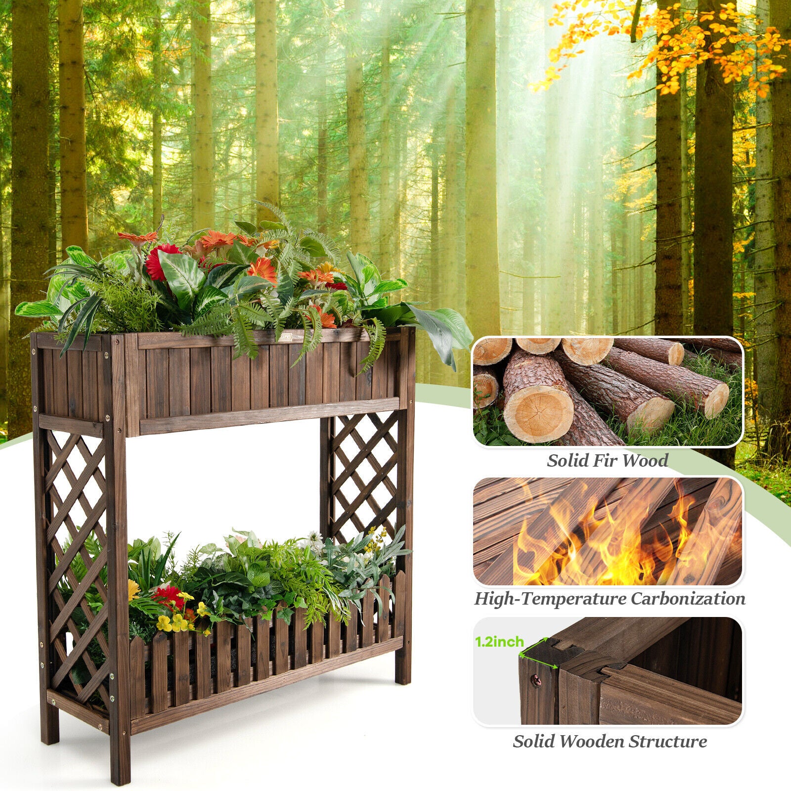 2 Tier Wooden Raised Garden Bed Storage Shelf AU