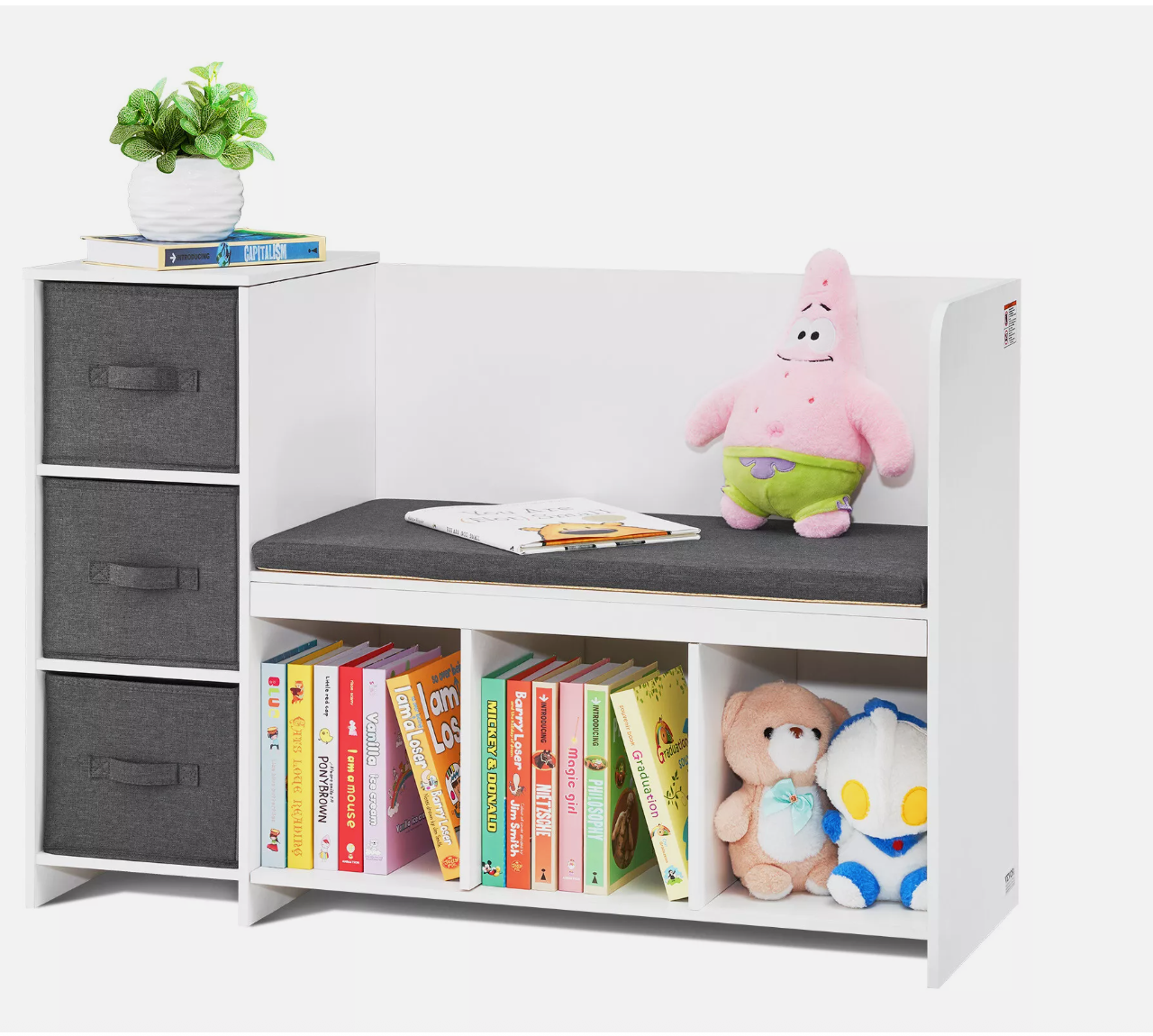 Kids Reading Nook Bench 6-Cubby Storage Bookshelf with Seat Cushion