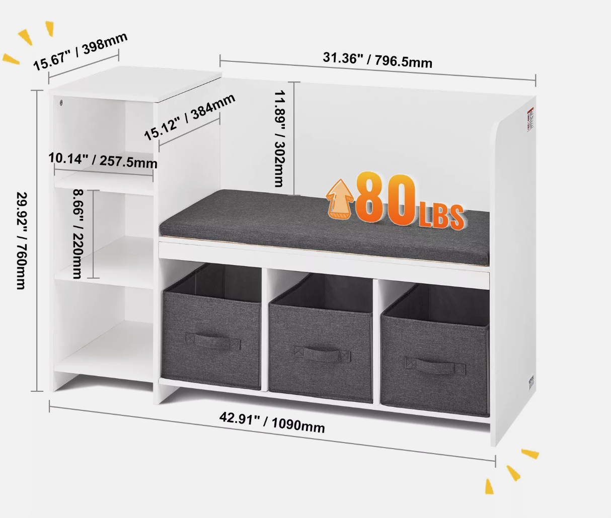 Kids Reading Nook Bench 6-Cubby Storage Bookshelf with Seat Cushion