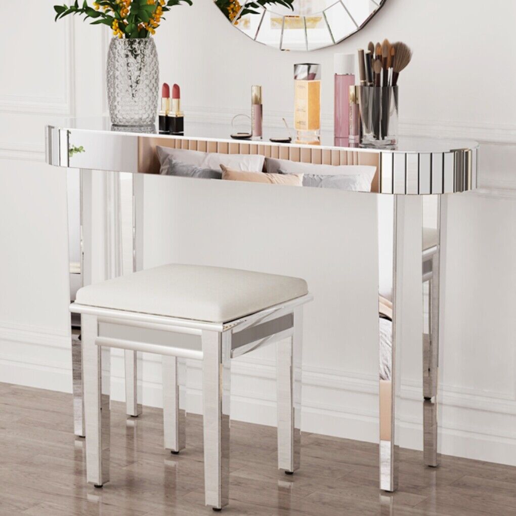 PREMIUM Modern Elliptical Mirrored Console Table Silver Dress Table NEW