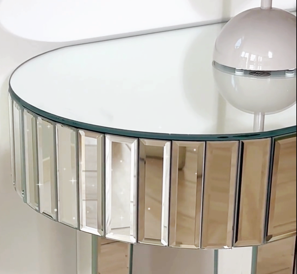 PREMIUM Modern Elliptical Mirrored Console Table Silver Dress Table NEW