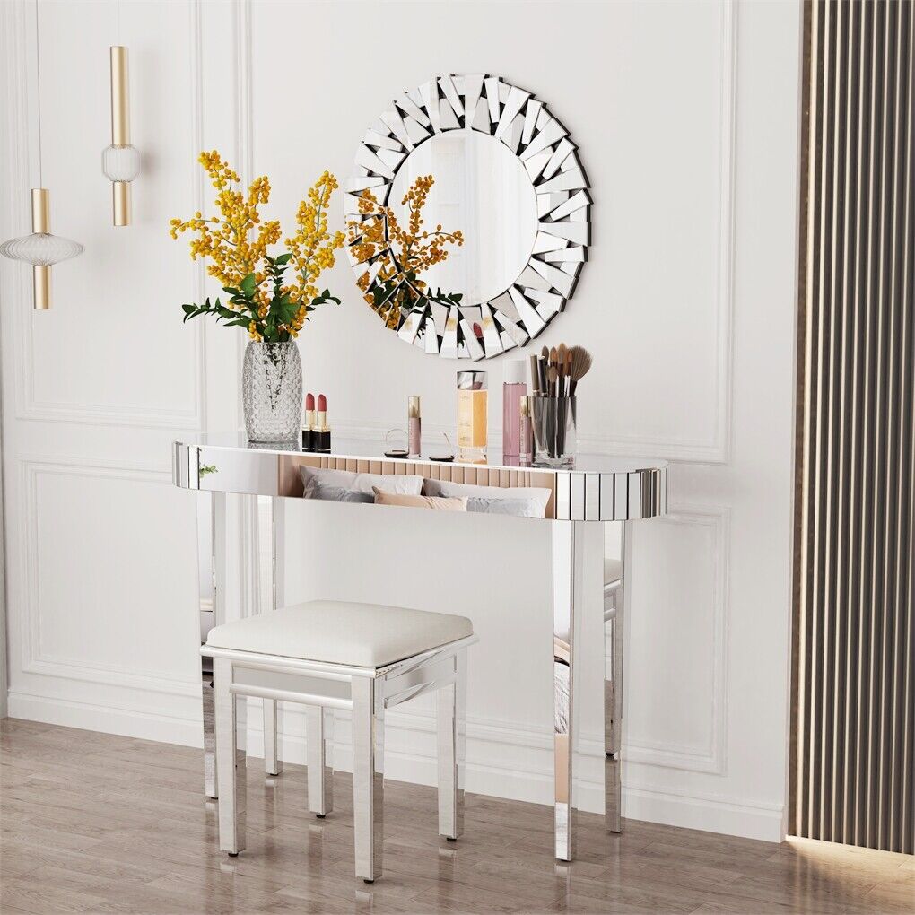 PREMIUM Modern Elliptical Mirrored Console Table Silver Dress Table NE ...