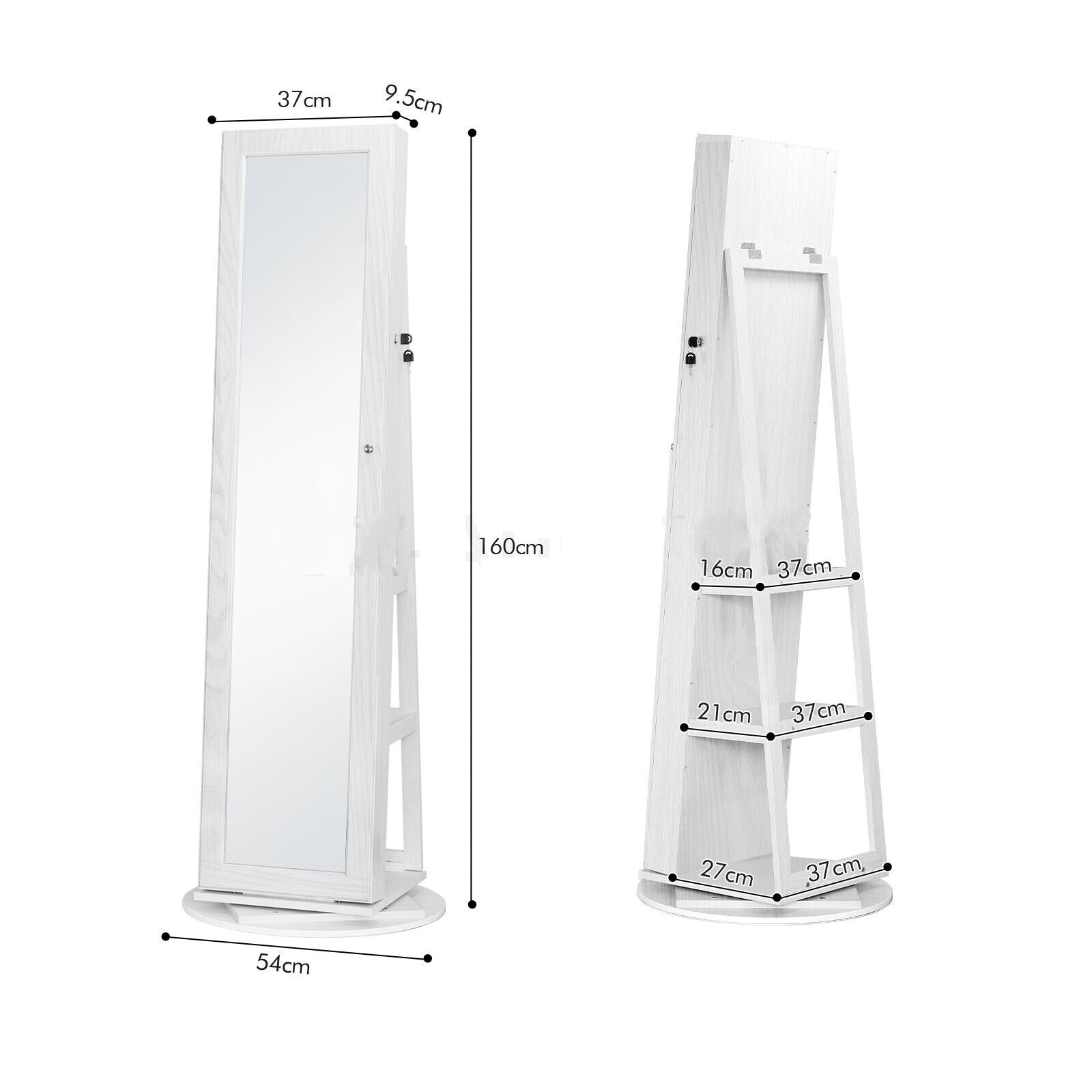 360° Rotating Lockable Mirror Jewelry Cabinet Armoire with Built-in LED Lights NEW