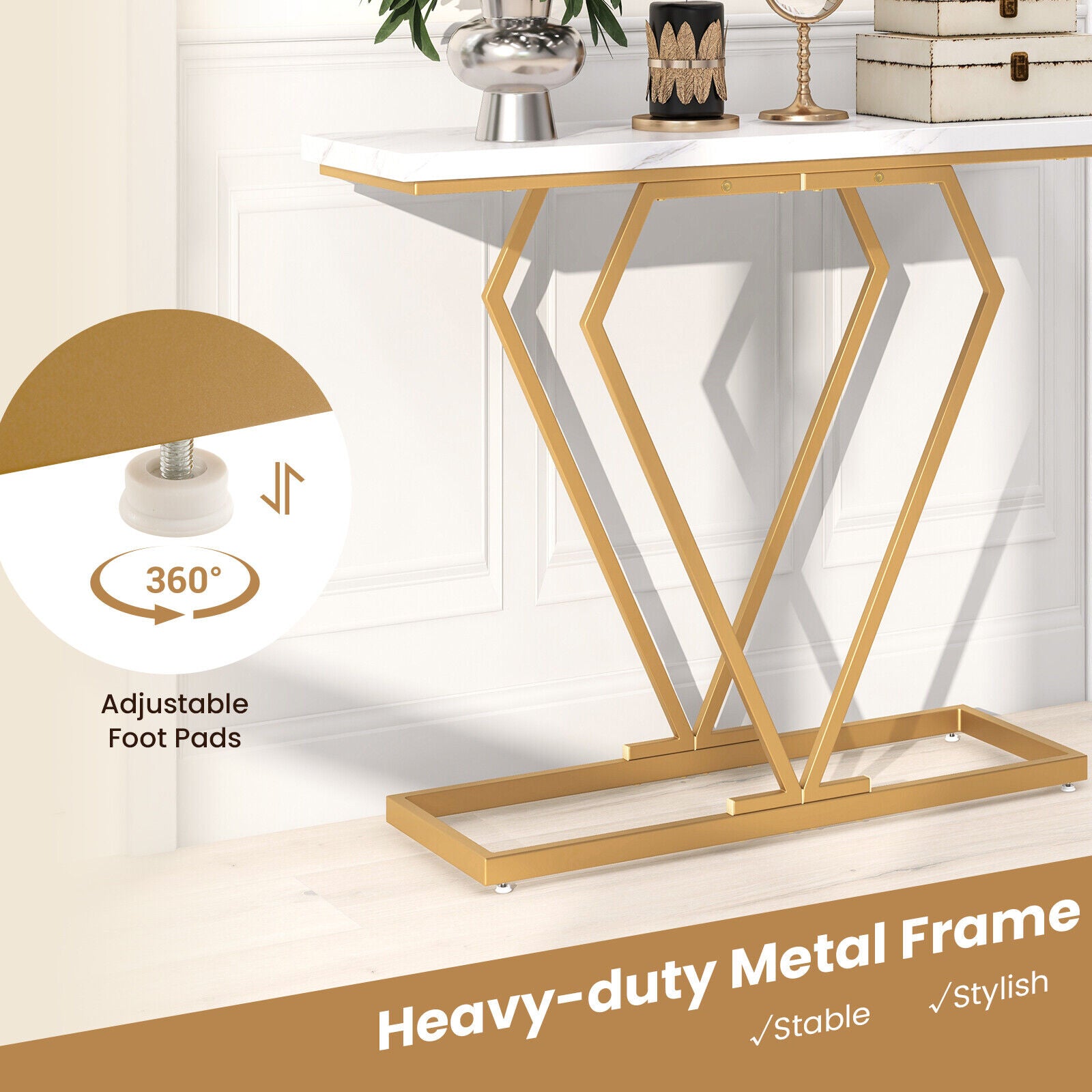 NEW 100cm Entryway Console Table with Faux Marble Tabletop AU