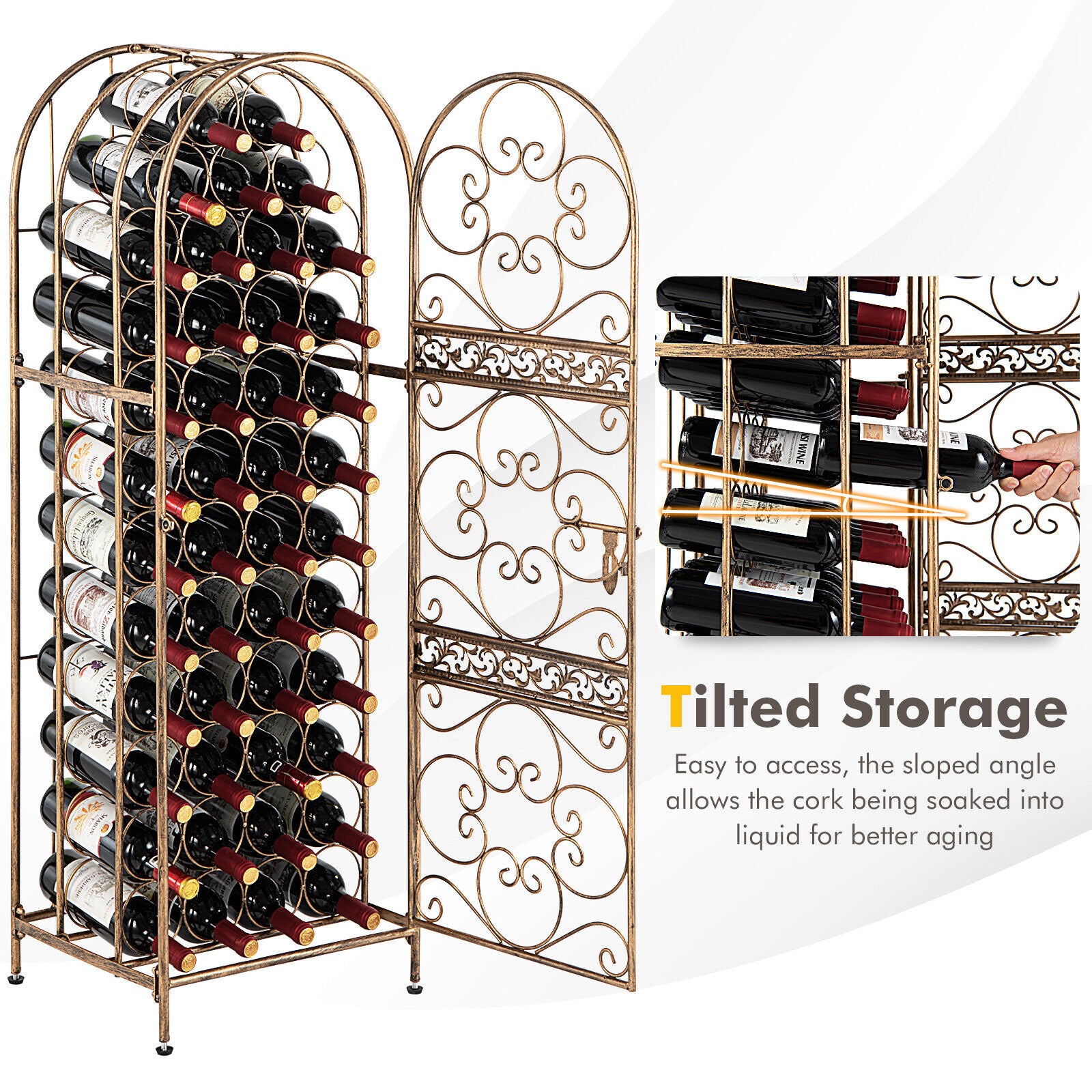 45-Bottle Golden Steel Wine Rack Arched Wine Storage Display Shelf Holder