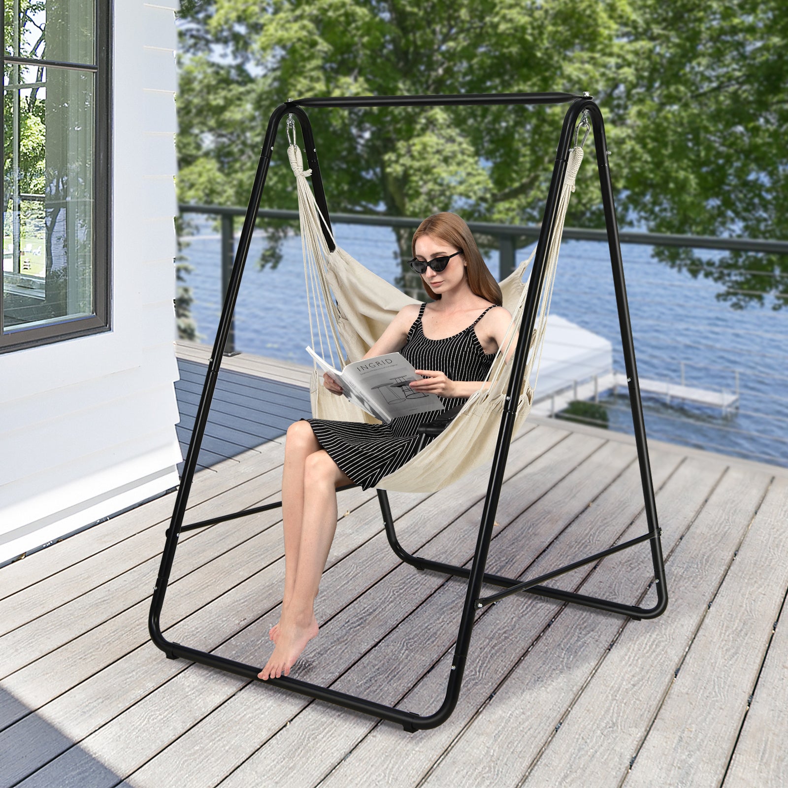 Heavy Duty Steel Hammock Chair Stand Hanging Padded Swing Chair