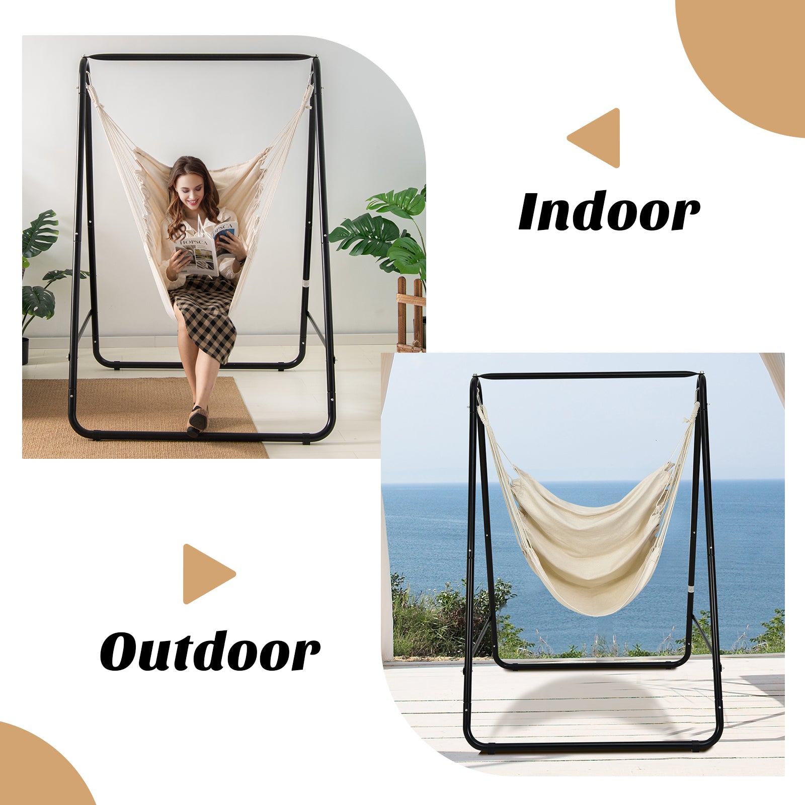 Heavy Duty Steel Hammock Chair Stand Hanging Padded Swing Chair