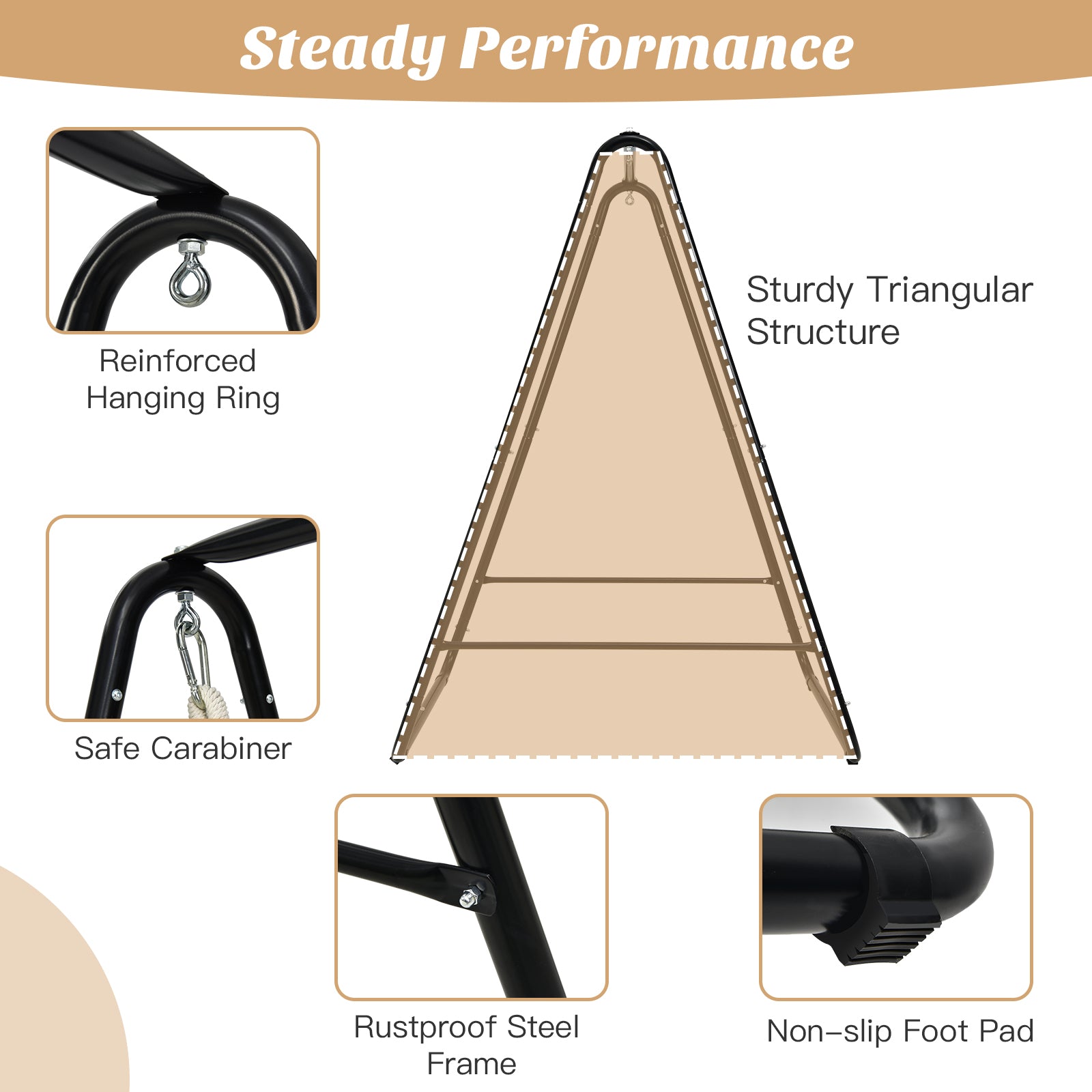 Heavy Duty Steel Hammock Chair Stand Hanging Padded Swing Chair